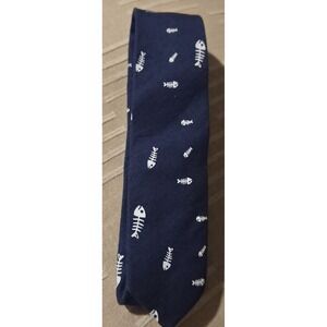 DHA 1 Fashion Navy Fish Bones Slim Tie Designed In LA Hollywood 100%‎ Linen